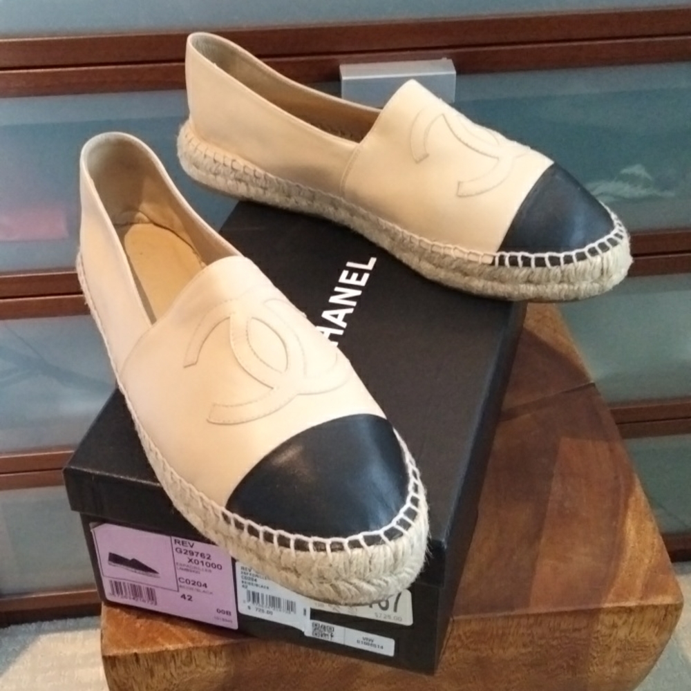 Chanel Lambskin Espadrilles in Beige and Black
